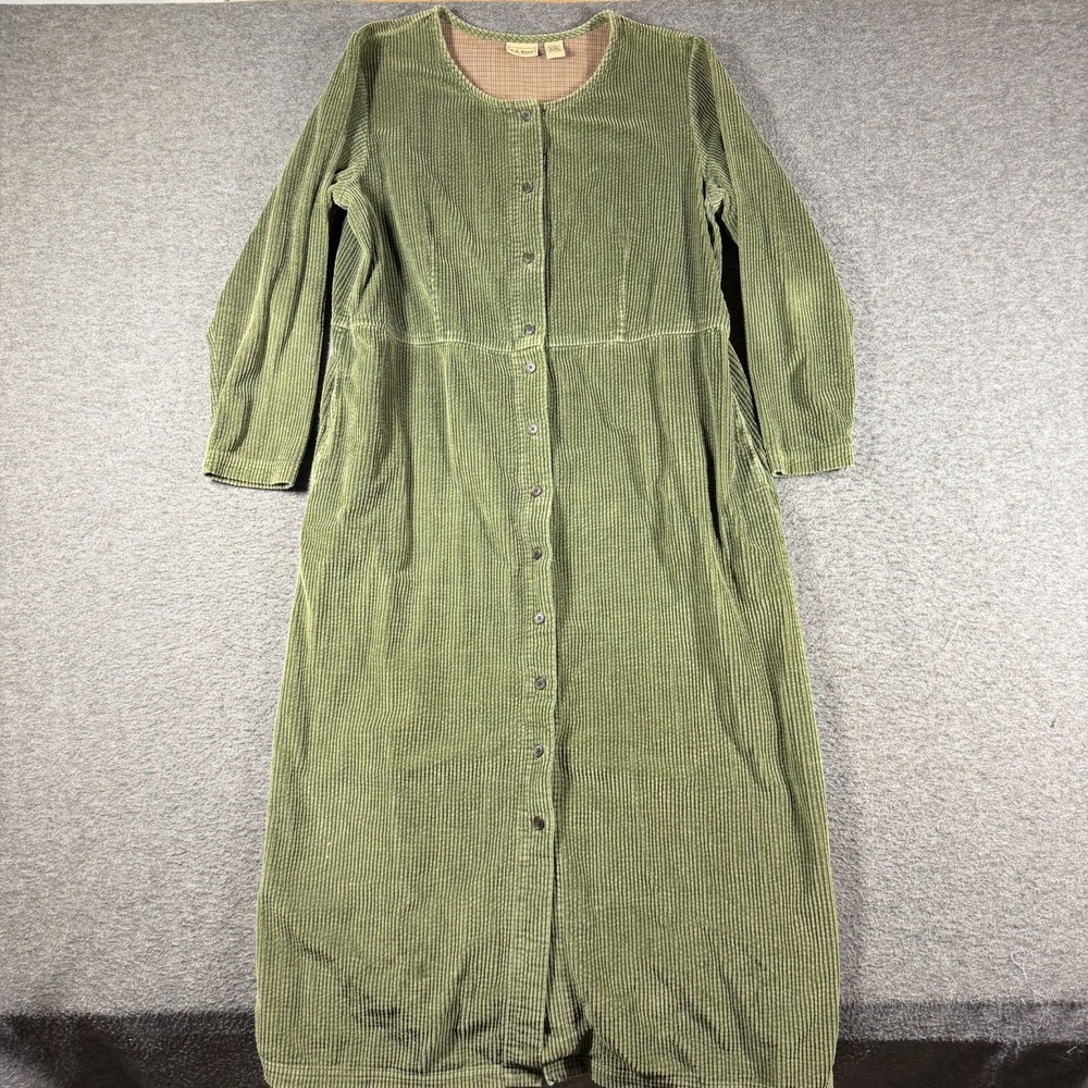 Vintage L.L. Bean Wide Wale Corduroy Button Dress Womens 18 Green cottagecore - Picture 1 of 9